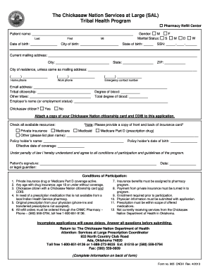 Chickasaw Nation Pharmacy Refill Application