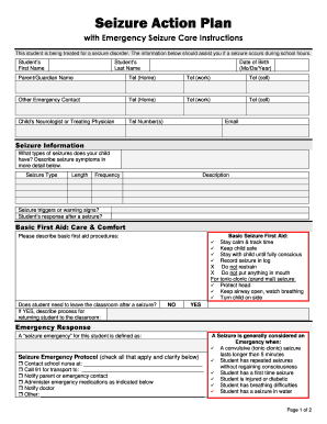 Seizure Action Plan with Emergency Care Instructions