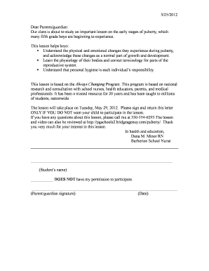 Puberty Education Permission Letter
