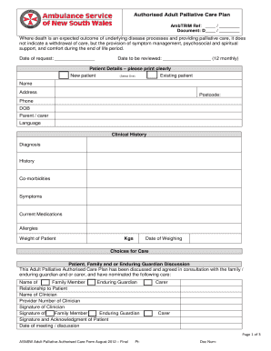 Authorised Adult Palliative Care Plan