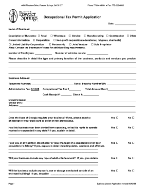 Georgia Occupational Tax Permit Application