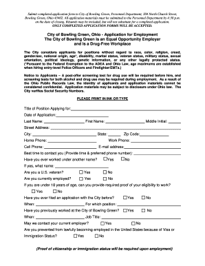 City of Bowling Green Employment Application