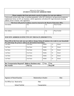 Student Change of Address Form