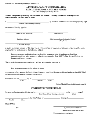Ohio Attorney-In-Fact Authorization Form
