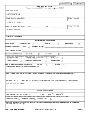 USACE Confined Space Entry Permit