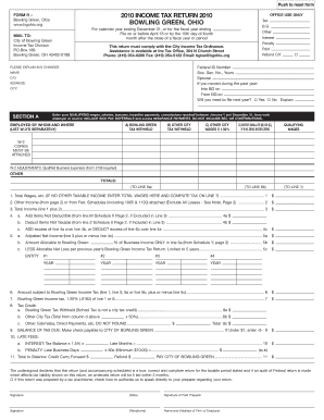 Bowling Green Income Tax Return 2010