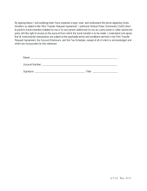 Hudson River Community Credit Union Wire Transfer Request Agreement