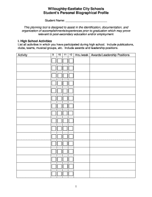 Student Personal Biographical Profile