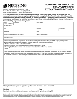 Supplementary Application for Extenuating Circumstances