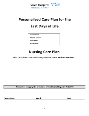 Personalised Care Plan for the Last Days of Life