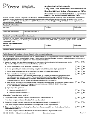 Ontario Long-Term Care Home Basic Accommodation Reduction Application
