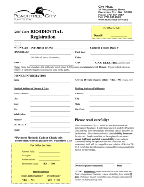 Peachtree City Golf Cart Registration Form