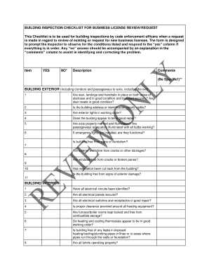 Building Inspection Checklist for Business License