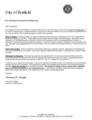 Fairfield Ohio Individual Tax Questionnaire