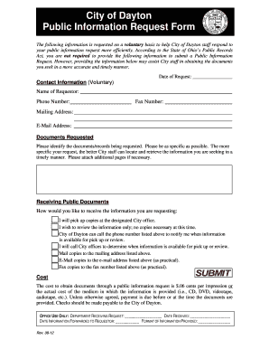 City of Dayton Public Information Request Form