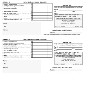 Form W1 12 Employer's Withholding Quarterly
