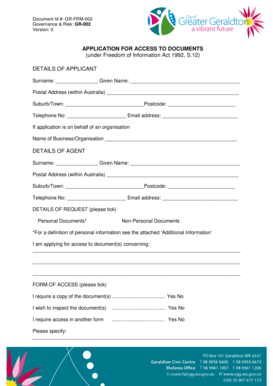 Application for Access to Documents under Freedom of Information Act 1992