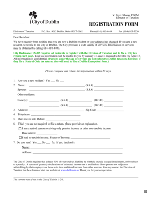 Dublin Resident Tax Registration Form