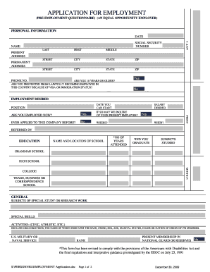 US Employment Application Form