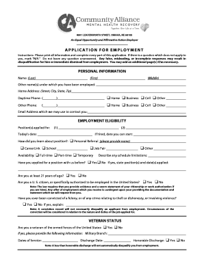 Community Alliance Employment Application