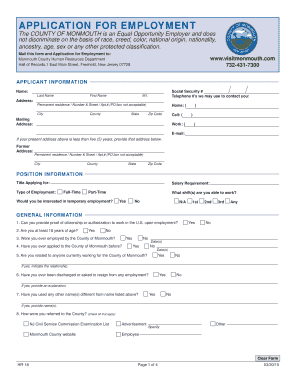 Monmouth County Employment Application Form