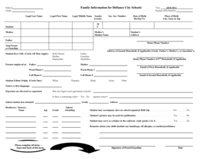 Defiance City Schools Family Information Form
