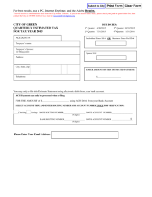 City of Green Quarterly Estimated Tax Form
