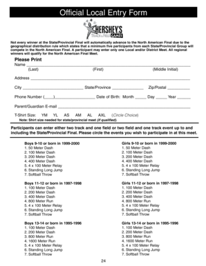 Hershey's Track & Field Games Entry Form