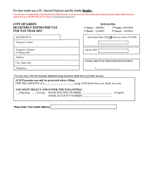 City of Green Quarterly Estimated Tax Form