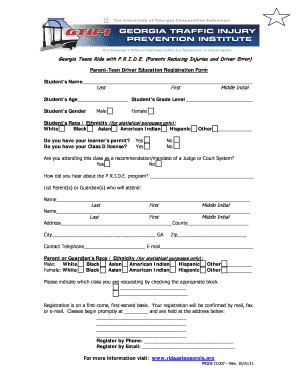 Georgia Parent-Teen Driver Education Registration Form