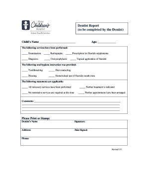 Dentist Report Form