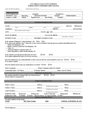 Cuyahoga Falls City Schools Enrollment Form