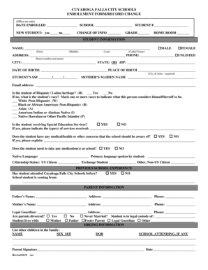 Cuyahoga Falls City Schools Enrollment Form