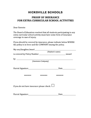 Proof of Insurance for Extracurricular Activities
