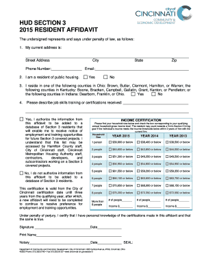 HUD Section 3 Resident Affidavit