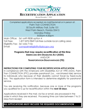 Palm Tran Connection Recertification Application