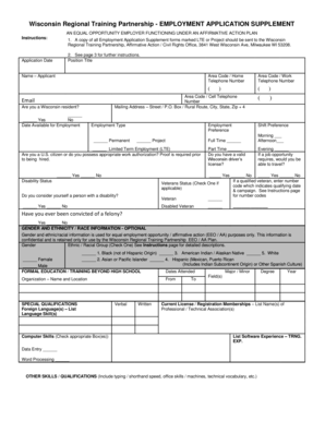 Wisconsin Employment Application Supplement