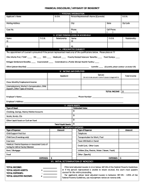 Financial Disclosure Affidavit of Indigency