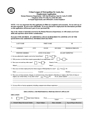 Urban League Employment Application