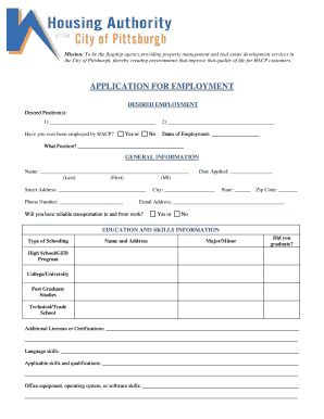 Housing Authority of Pittsburgh Employment Application