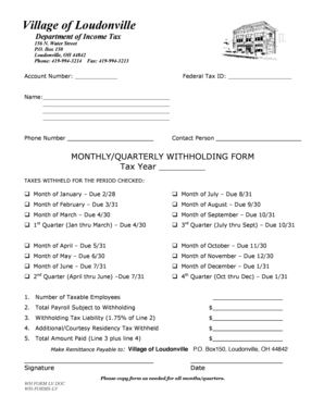 Loudonville Monthly/Quarterly Withholding Form