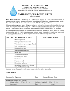 Ohio Water Cross-Connection Survey Form
