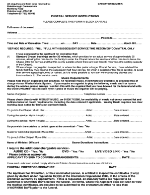 UK Funeral Service Instructions Form