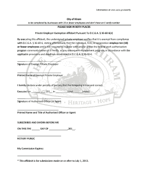 Private Employer Exemption Affidavit