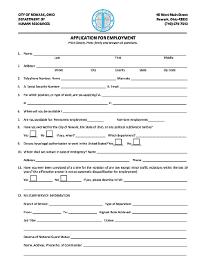 City of Newark Ohio Employment Application