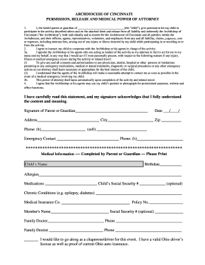 Archdiocese of Cincinnati Permission and Medical Power of Attorney
