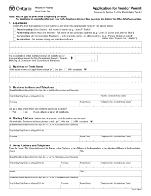 Ontario Retail Sales Tax Vendor Permit Application