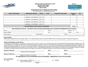 Medina Community Recreation Center Program Registration Form