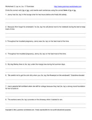 Lay vs. Lie Grammar Worksheet