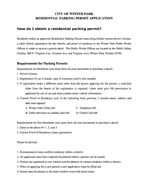 City of Winter Park Residential Parking Permit Application